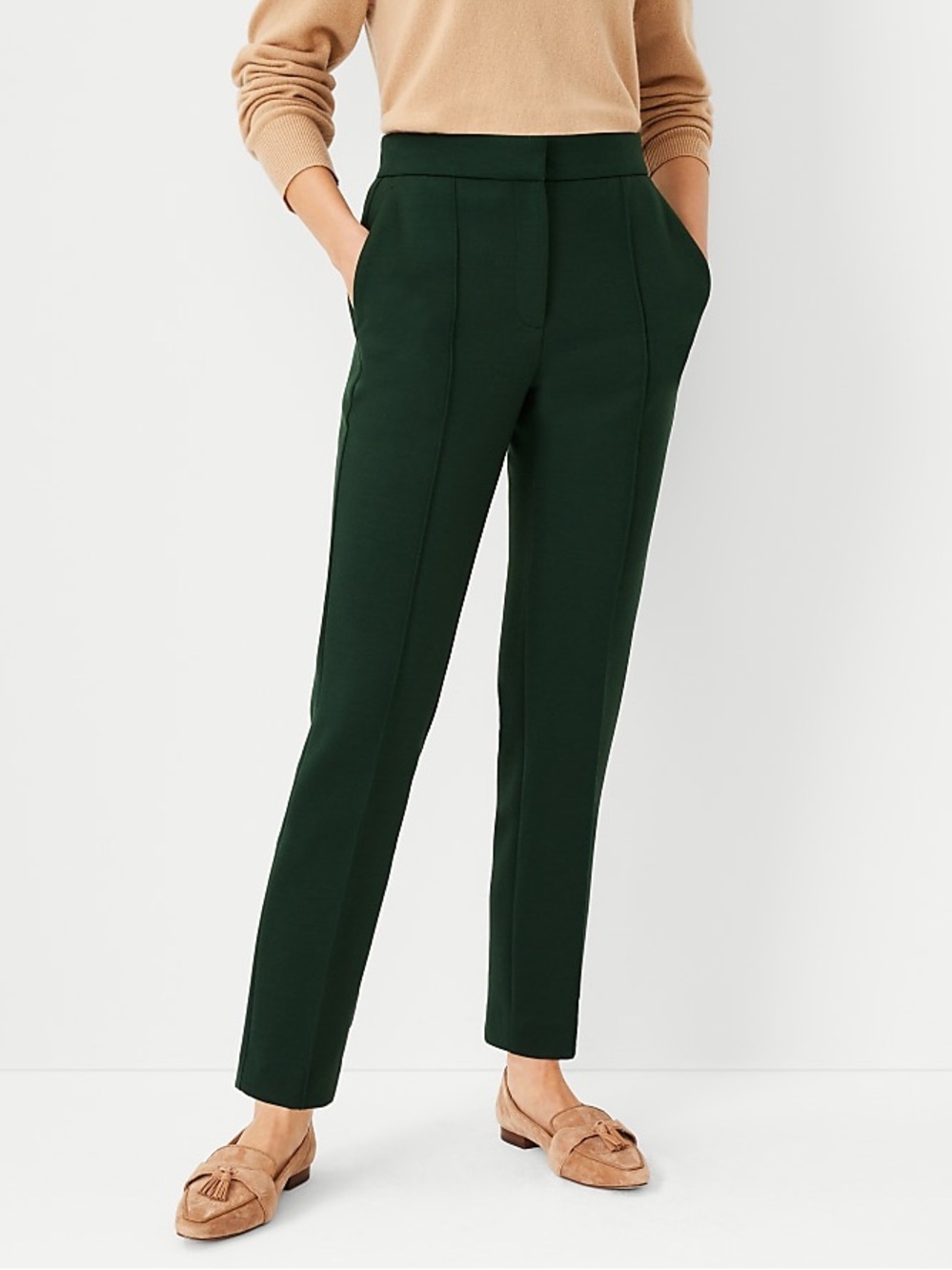 Ann Taylor Womens Forest Green Pintuck Ankle Pants Slim Leg Trousers 0